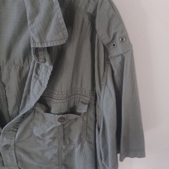 Route 66 Army Green Short Sleeve Button down Collared Shirt w/Pockets Large - Picture 3 of 4